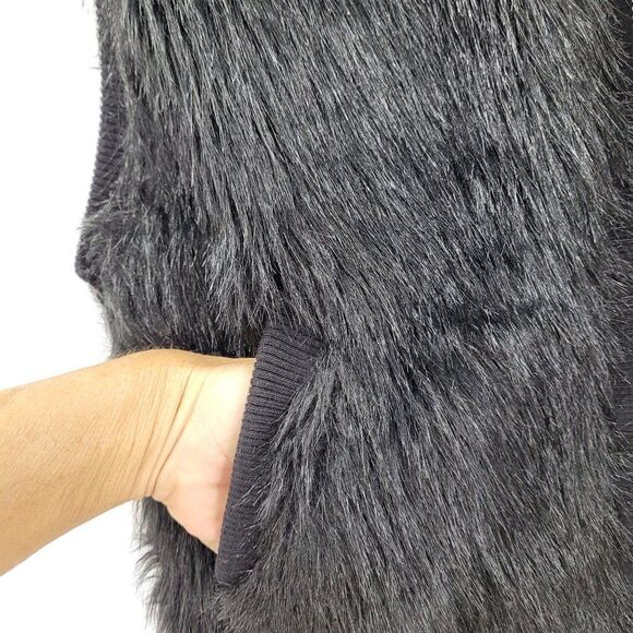 Aiko Womens Vest Faux Vegan‎ Fur Rocker Zip Up Silk Lined Pockets Black XS - Picture 5 of 13